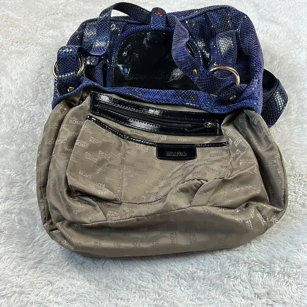 Michael Kors Brimfield python blue snakeskin shoulder bag hobo purse,‎ large
